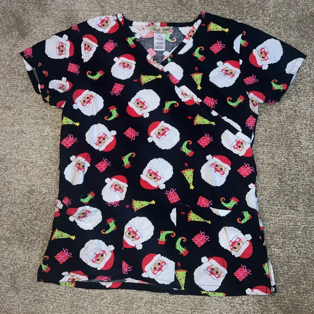 Santa Holiday Christmas Women’s Scrubs Top- Comfy Cotton size XS